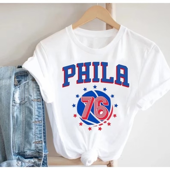 AmyVich Tops - Philadelphia Basketball Retro Old School Design White T-Shirt